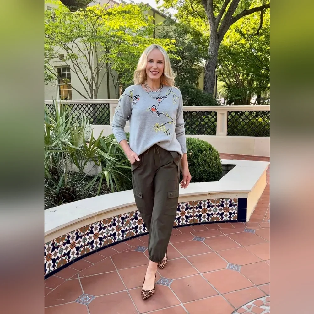 CAbi Gray Sweater with Bird Embroidery - Picture 2 of 11